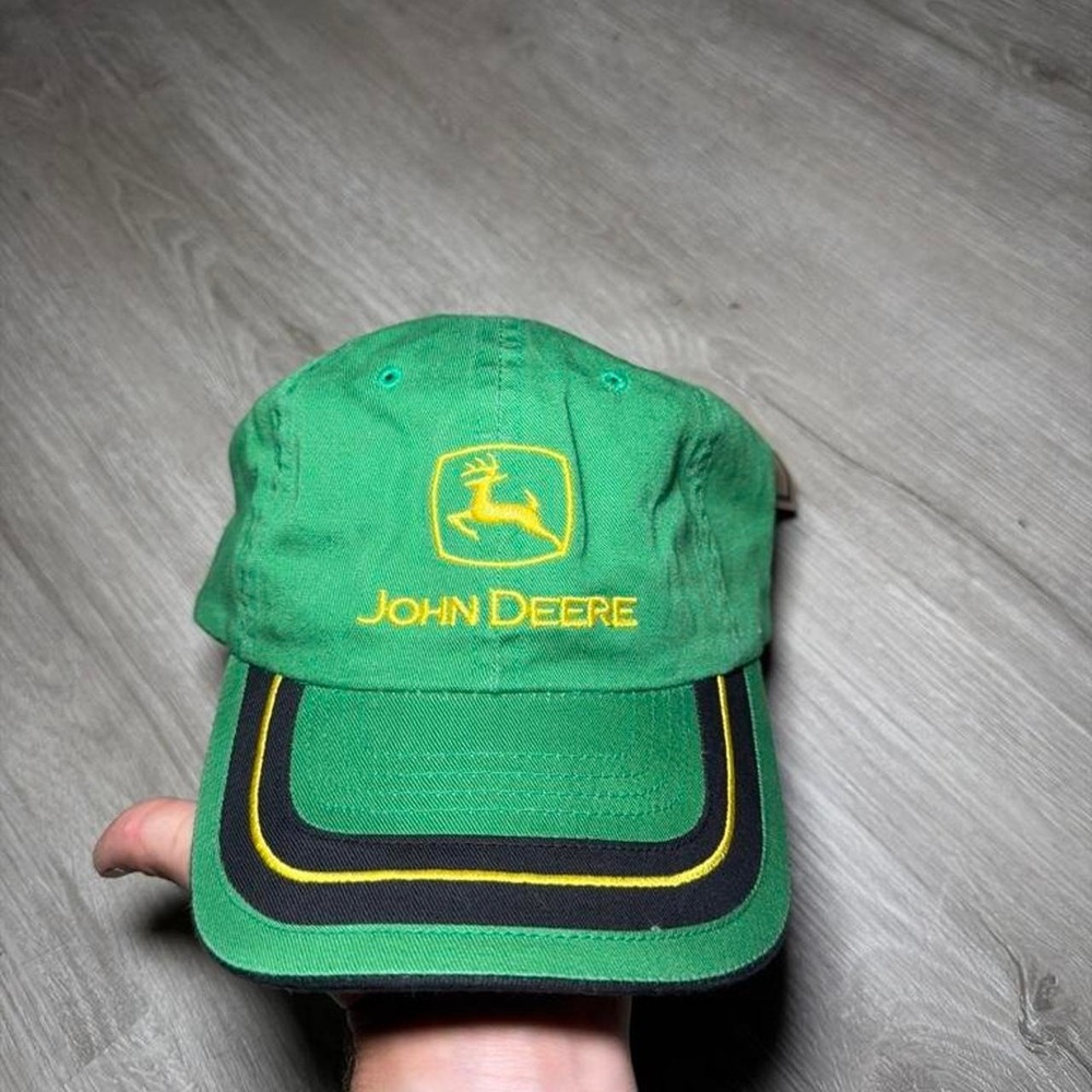 John Deere green cap with yellow logo and text